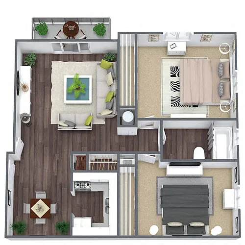 Floor plan B3: 2 Bed 1 Bath