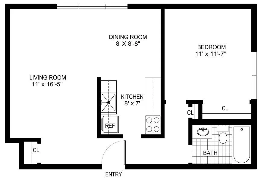 Floor plan 1 Bedroom/1 Bath - Basement Apt