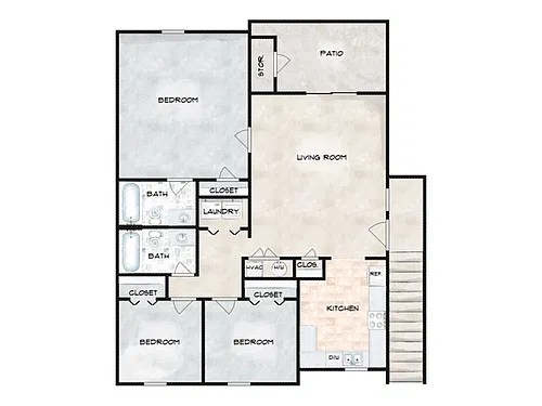 Floor plan 3 Bed, 2 Bath A (60% Income Restricted)