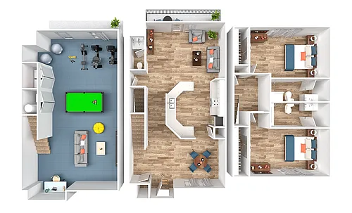 Floor plan 2 Bedroom 2.5 Bathroom Townhome with Basement