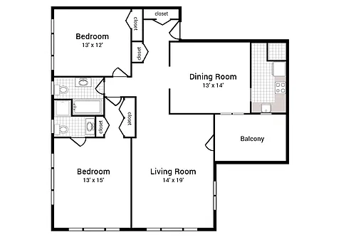 Floor plan 2 Bedroom 2 Bath