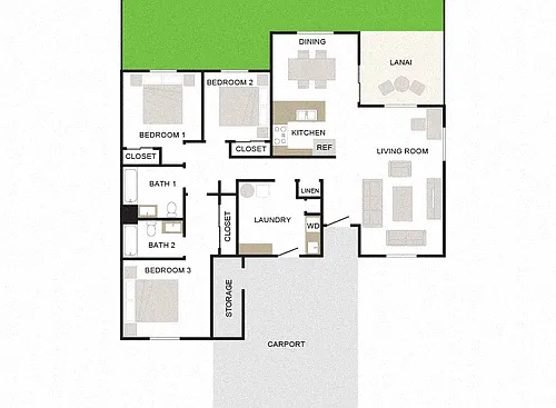 Floor plan Mahana 3/2 1453sf