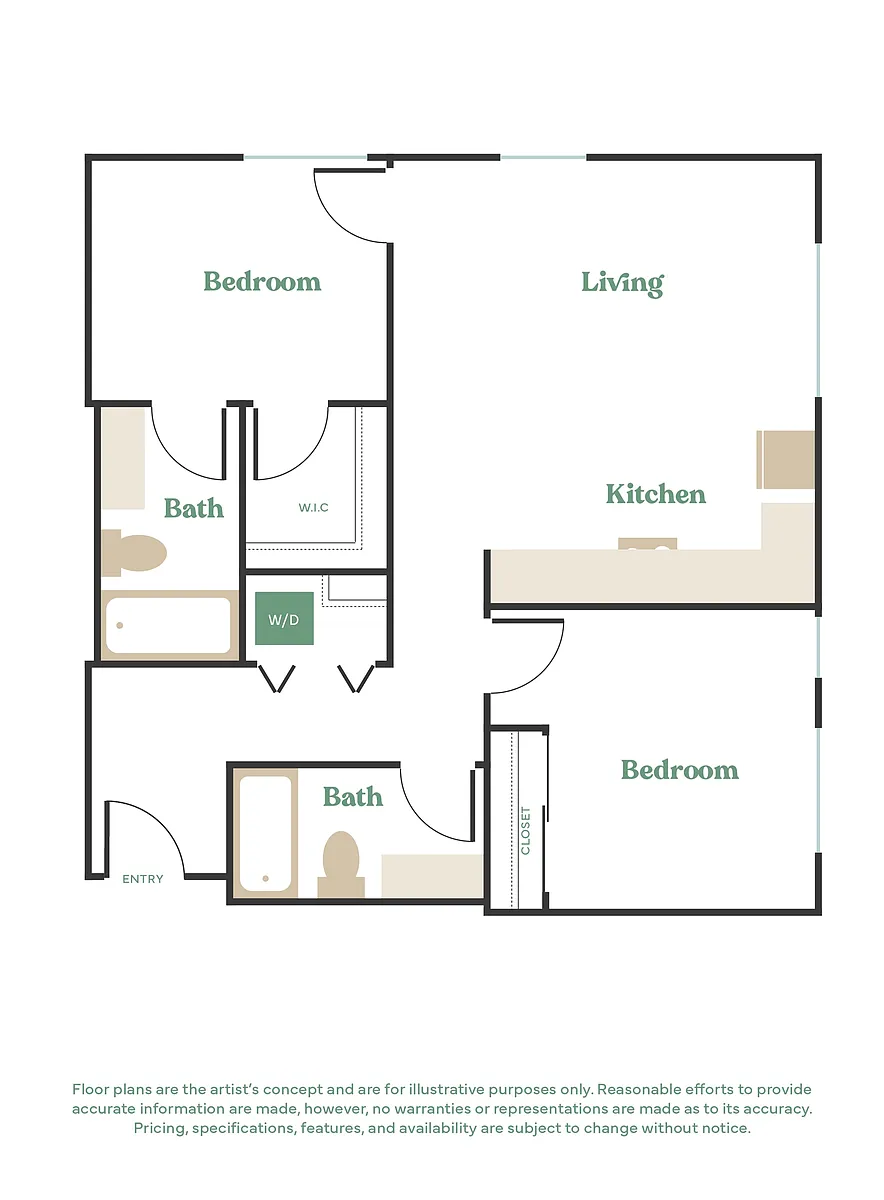 Floor plan 2 Bed, 2 Bath - Apt E (Furnished)