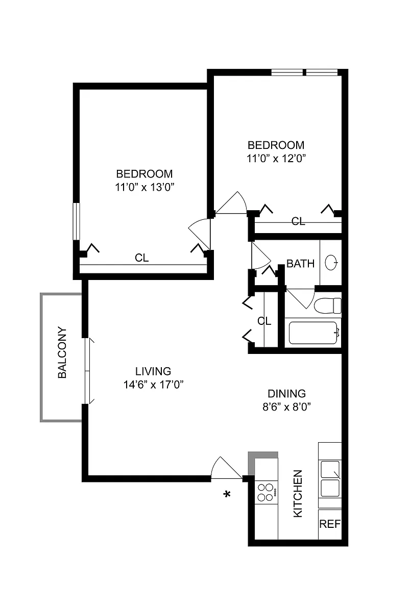 Floor plan 2 BR x 1 BA - A