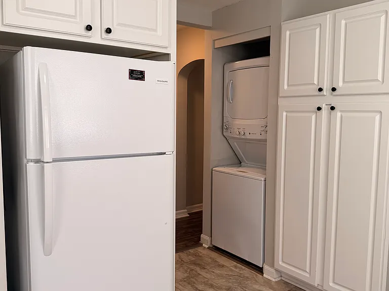 Stacked washer and dryer.
