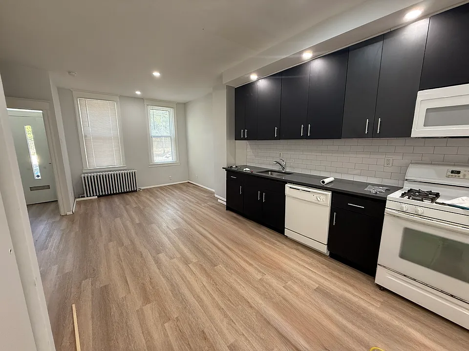 Kitchen, dining and front door