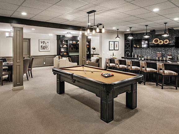 Finished Basement with Billiards and Built-in Bar
