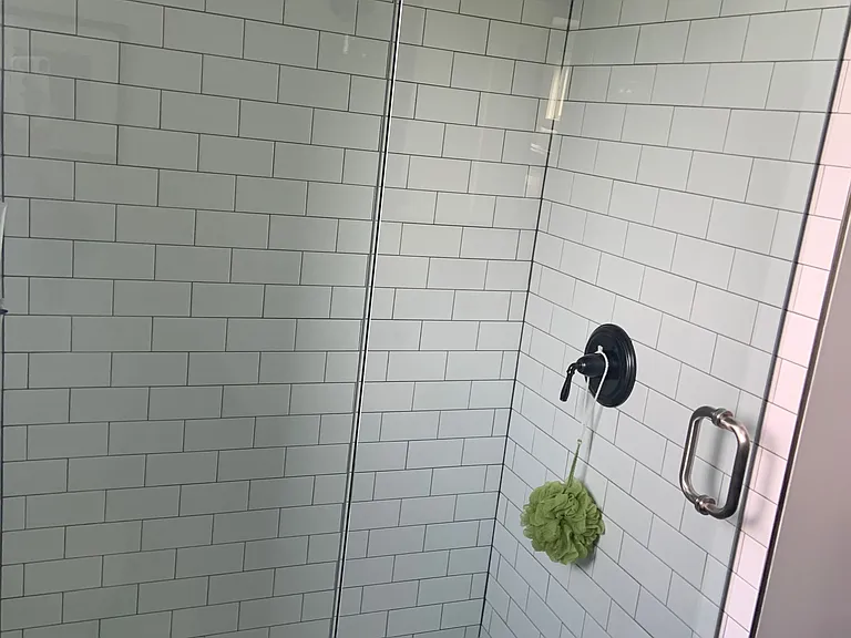Big glass shower in the upstairs bathroom