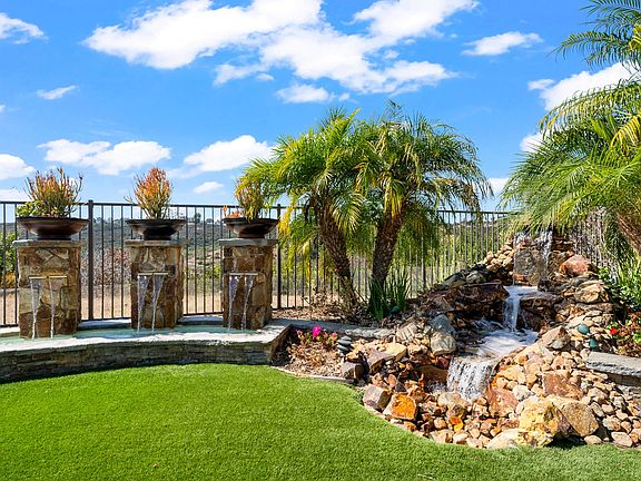 Tranquil garden with waterfall