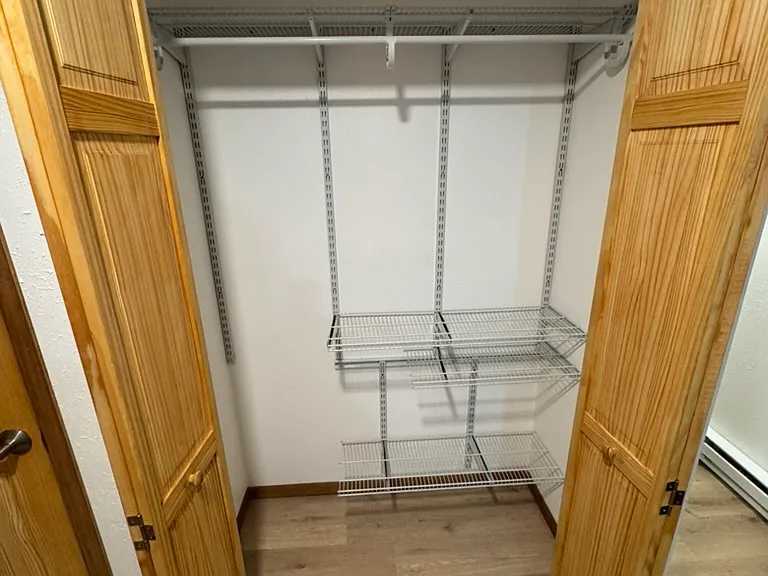 Entry area closet with shelving