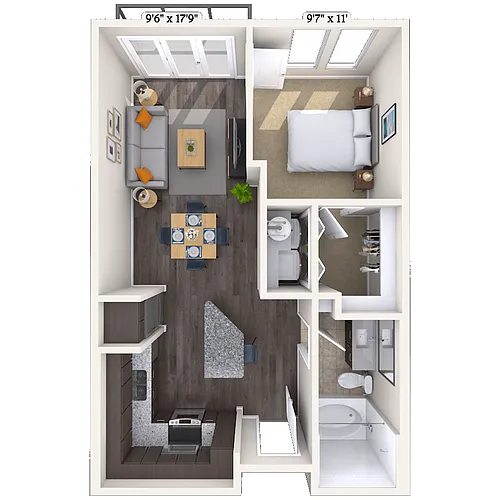 Floor plan Traditional 1x1 591-613 SF