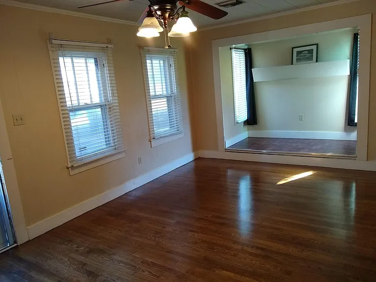 Living room looking toward sunny raised nook