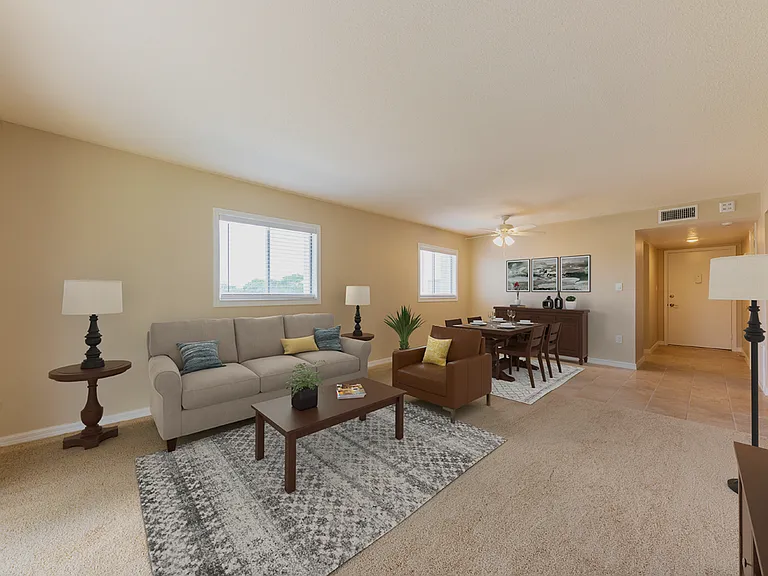 Large living areas with designated dining space