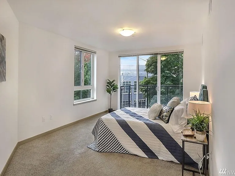 Master bedroom with huge windows