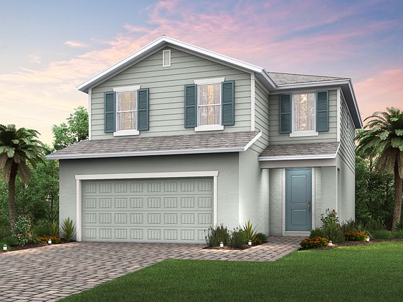 The Starboard, a two-story home with a 2 car garage, shown as Home Exterior FM2B