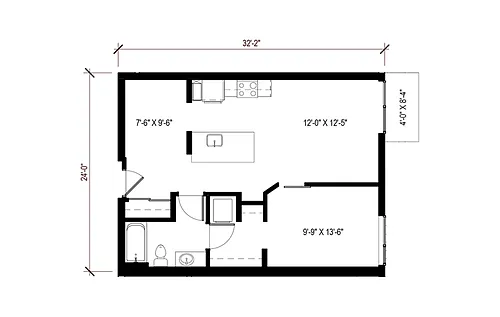 Floor plan 1 Bedroom - A16