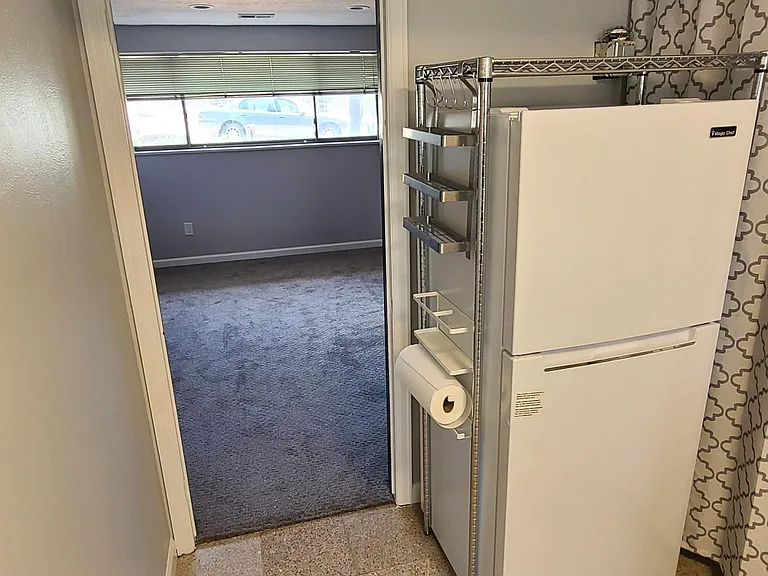 Fridge and entry to living room