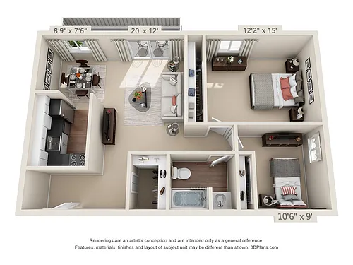 Floor plan 2-Bedroom 1-Bathroom | 932 sqft