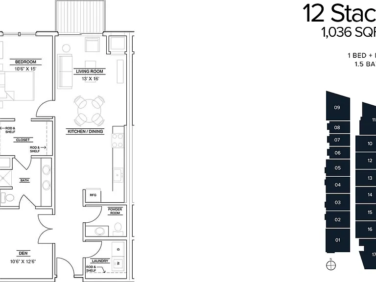 1Bed + Den - 1036 Sq Ft - 12 Stack 1Bed + Den - 1036 Sq Ft - 12 Stack