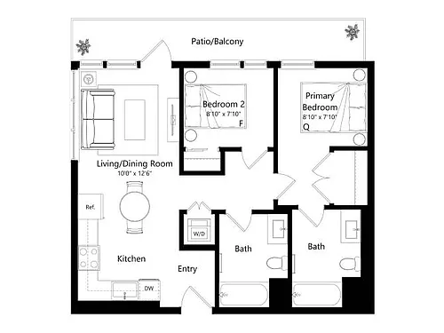Floor plan B2A - 2 Bed 2 Bath