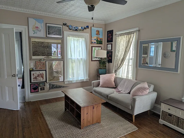 from the barstools, facing the backyard