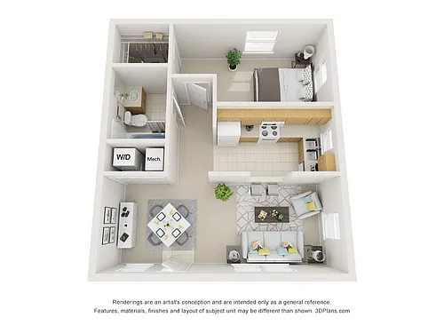 Floor plan 1 Bedroom 1 Bath Apartment Home with 655 Square Fe