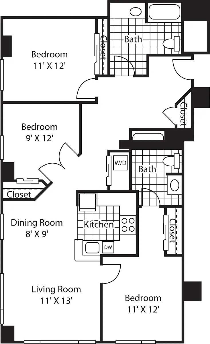 Floor plan Three Bedroom 1395 A