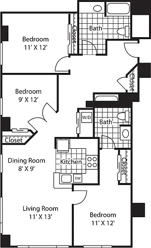 Floor plan Three Bedroom 1395 A