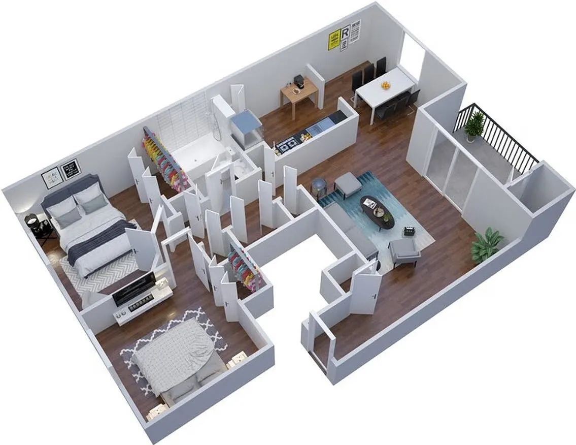 Floor plan 1BR - 1BTH w/ Den