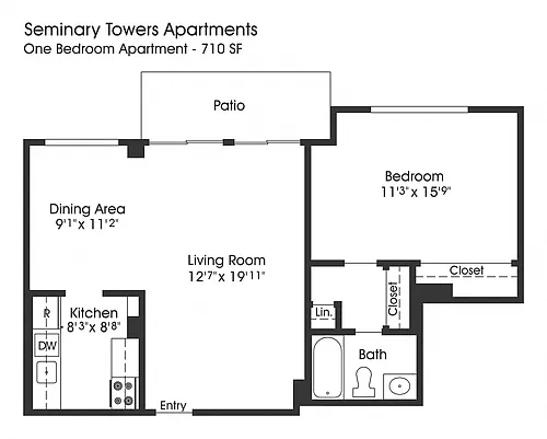 Floor plan 1BR 1BA (710sf)