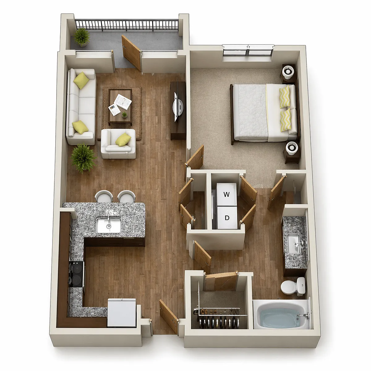 Floor plan A2 - 1Bed/1Bath - One Large Balcony