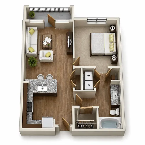 Floor plan A2 - 1Bed/1Bath - One Large Balcony