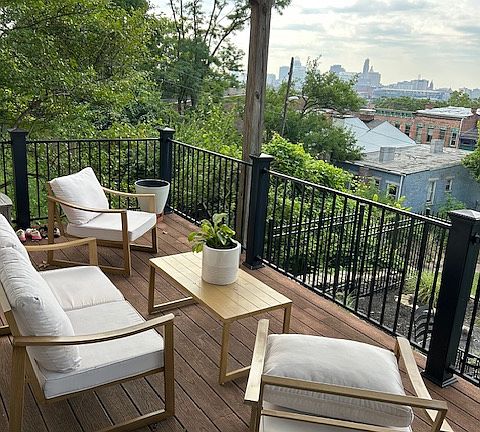 Very private large walk out deck, with great view of downtown and TQL stadium.