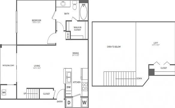 One Bedroom One Bath with Loft (957 SF) One Bedroom One Bath with Loft (957 SF)