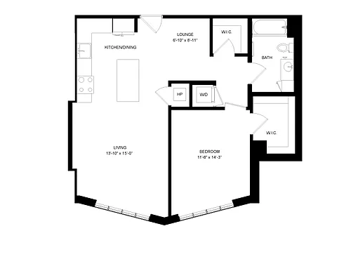 Floor plan 1 Bed-1 Bath-P15