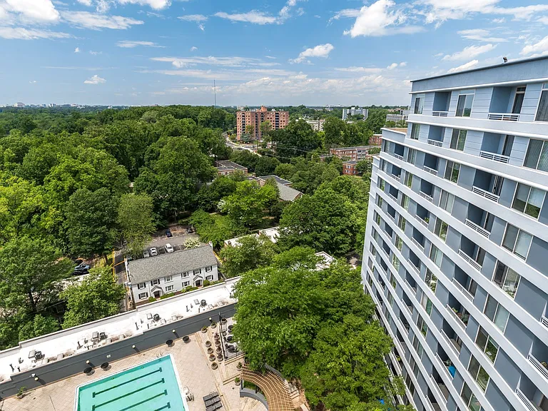 Building exterior and pool view