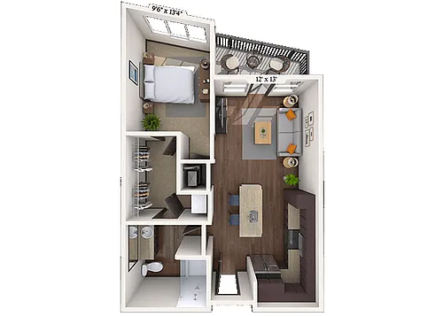 Floor plan Traditional 1x1 667-818 SF