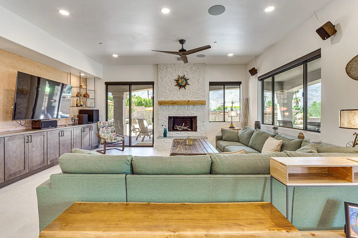Open Concept Living Space - living room with views of mountains from the sofa - 2800 Cholla Pl