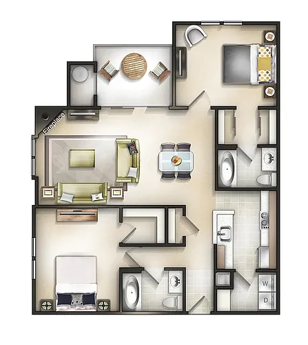 Floor plan 2 Bedroom 2 Bath Chestnut at Baker I