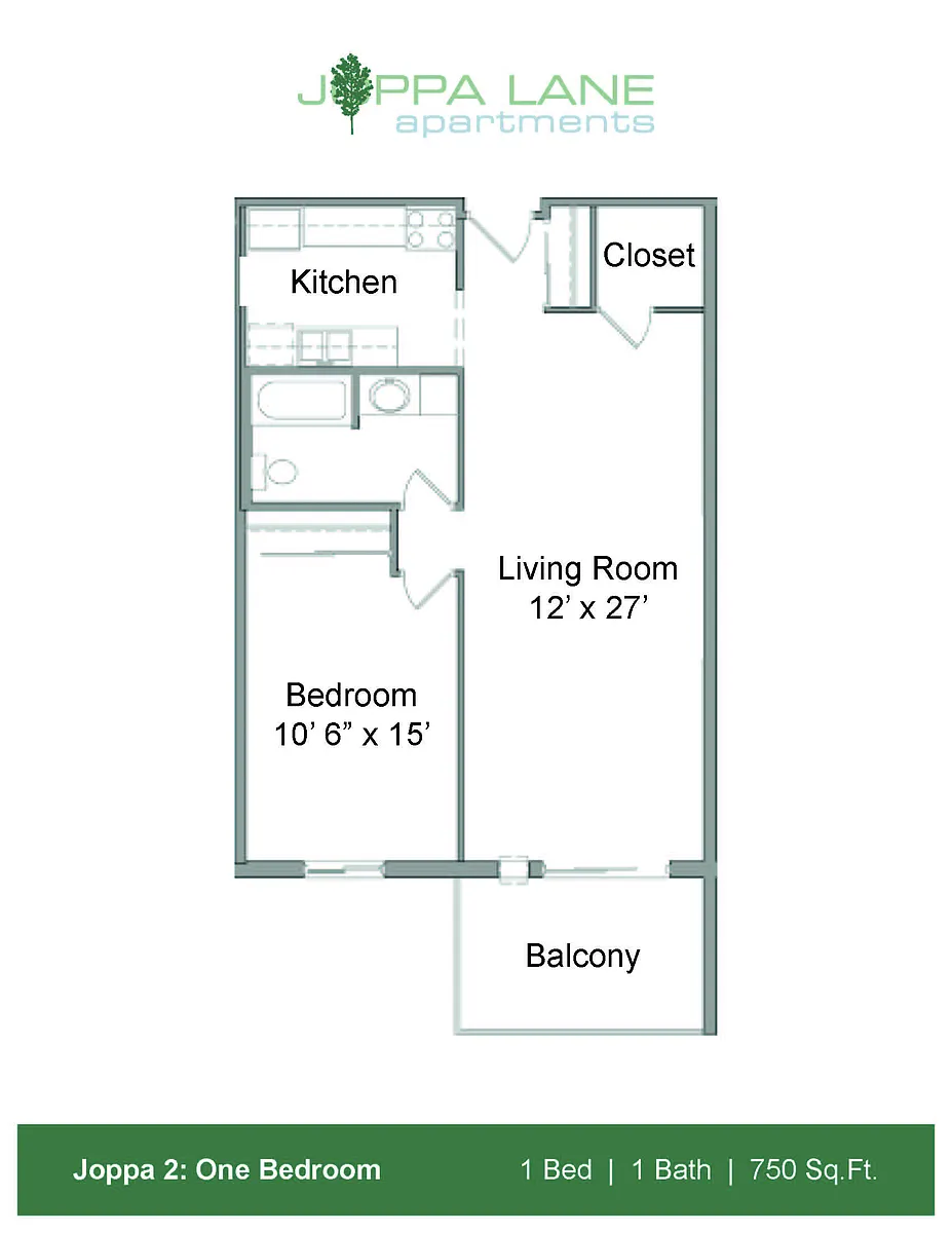Floor plan Joppa 2b: One Bedroom