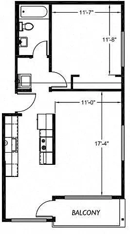 Floor plan 1 Bed 1 Bath B