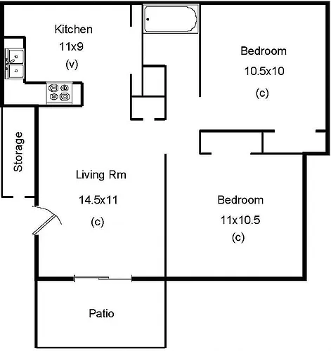 Floor plan 2 bedroom 1 bath