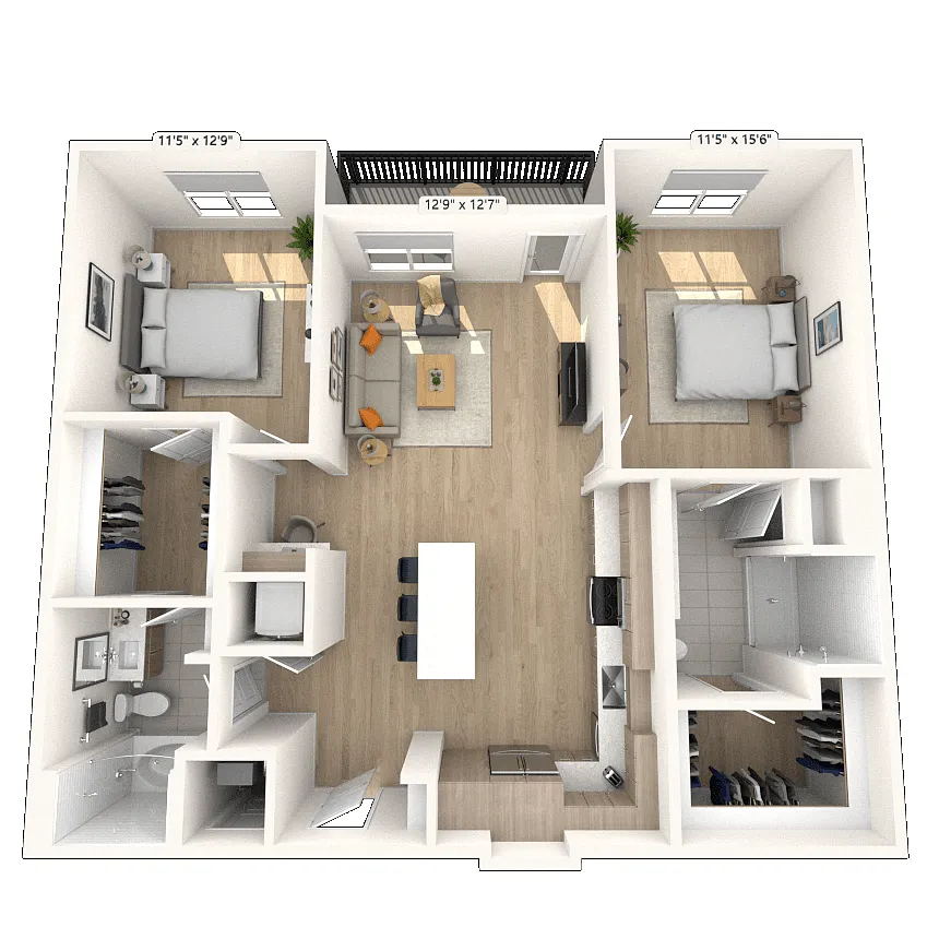 Floor plan B6 2x2 1205 SF