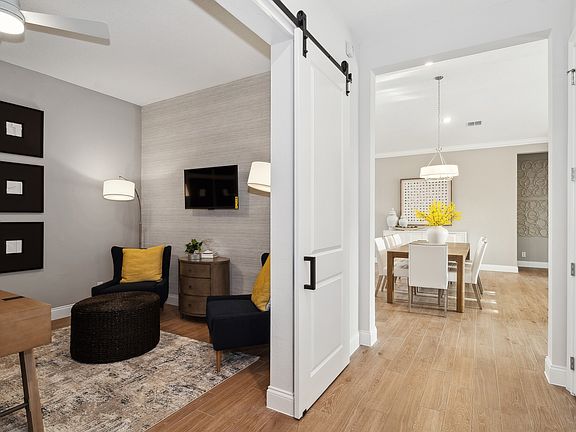 Home office with barn doors