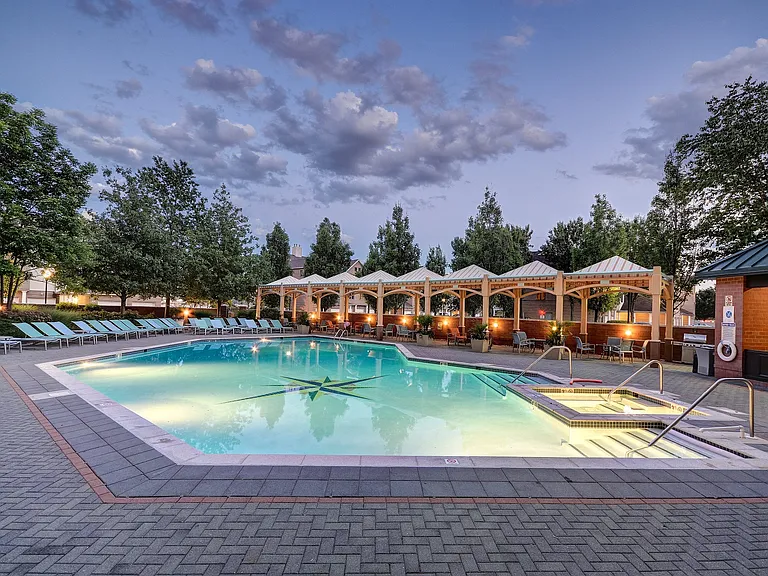 Our outdoor pool lights up at night