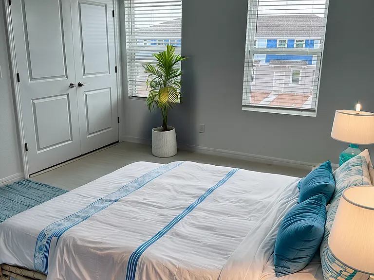 Virtually staged front bedroom, primary