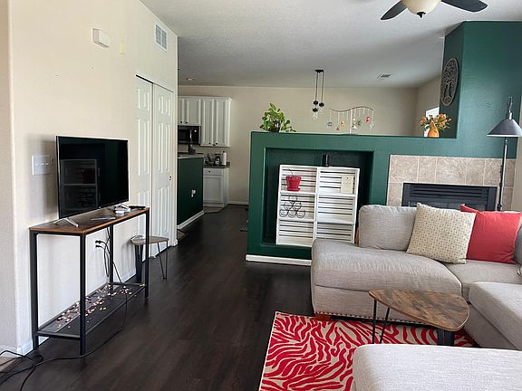 Living room, view into dining area