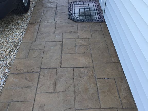 Stamped concrete rear walkwa