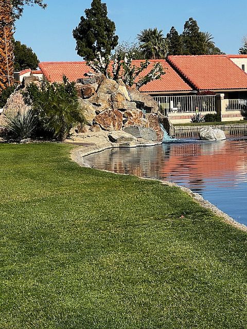 Waterway with water feature on southside