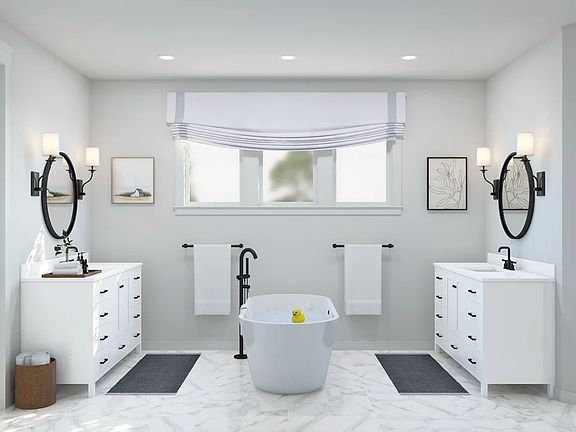 Primary bath with dual vanities and freestanding tub